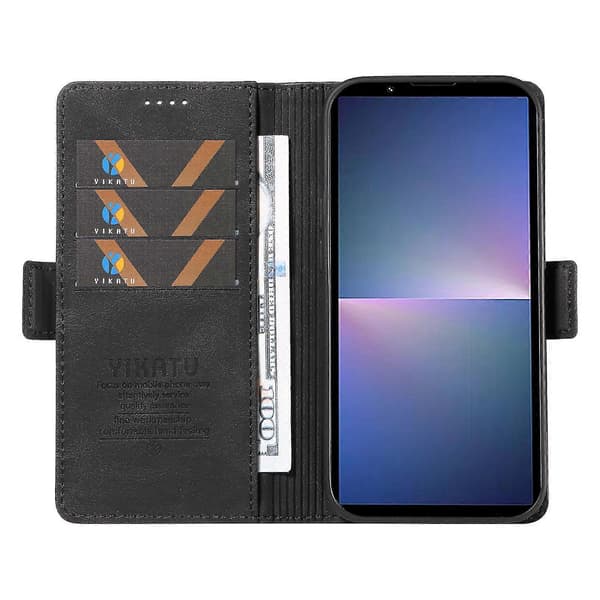 För Sony Xperia 5 V Läder Telefonfodral Vikbart Ställ Plånboksfodral Black