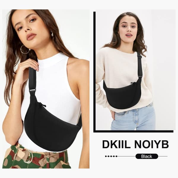 Crescent Taske til Kvinder, Nylon Crescent Tasker Crossbody Taske Bærbar Crescent Pung med Justerbar Rem Solid Farve