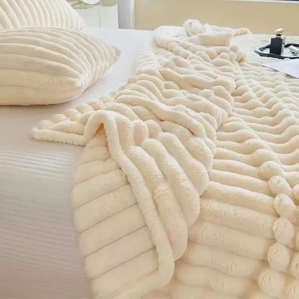 Filt/Överkast - Randig Design - 330 g/m² Mikrofiber - 150 x 200 cm - Beige
