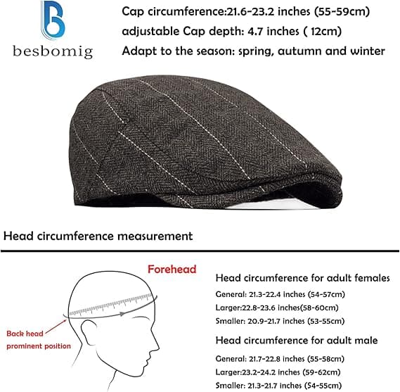 Herre Tweed Flat Cap Kasket Chaufførkasket - Justerbar Moderne Irsk Beret Kasket, Forår Efterår Vinter