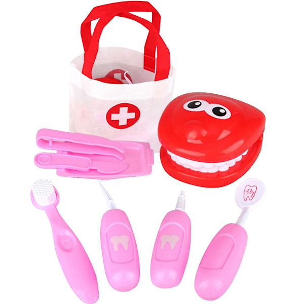 Legetøjssæt til Børn med 9 Dele til Rolleleg som Tandlæge og Læring, Sikkert og Holdbart, Ideel Gave til Børn Over 3 År Pink