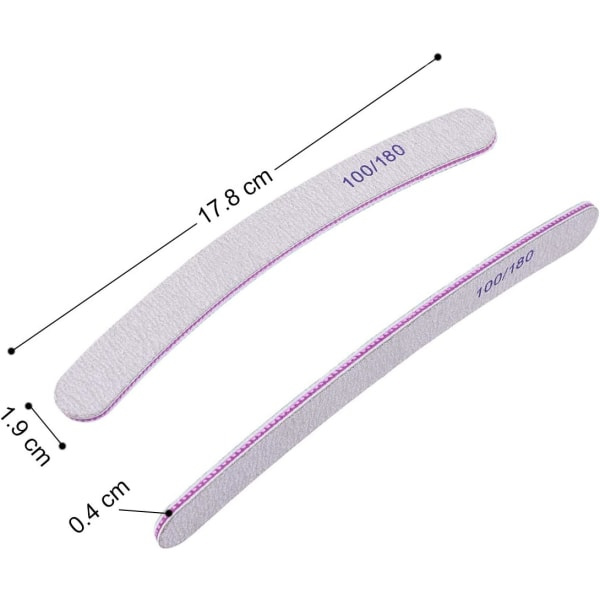 15 stk. Neglefiler Profesjonelt Sett Buede Neglefiler 100/180 Korn Dobbeltsidig Smirkelbrett Manikyrverktøy for Hjem og Salongbruk A15 Pcs Curved  White