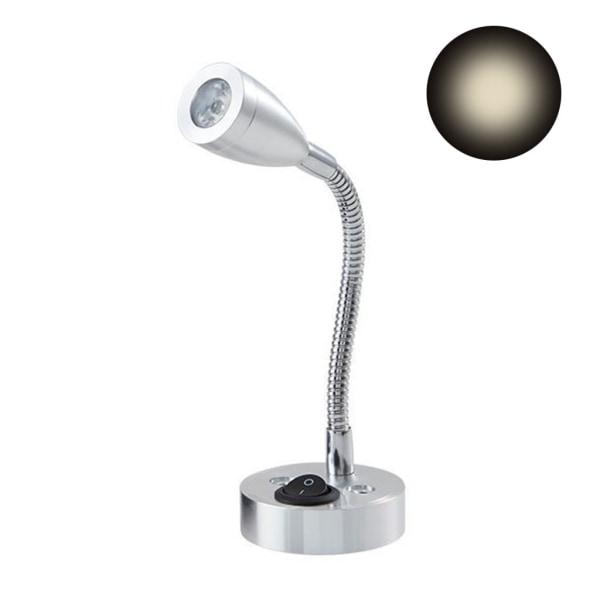 Svanehals RV Leselampe 12v 3w Sengelampe med Bryter Designet for Lesing Båt Yacht Caravan Bobil Hvit Silver 3000K
