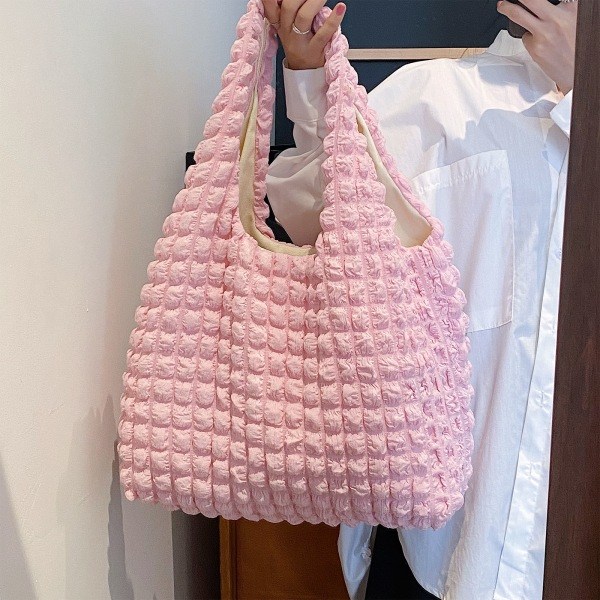 Plisseret Cloud Taske Tote Bag Indkøbstaske Skuldertaske Pung til Fødselsdag Hot Pink