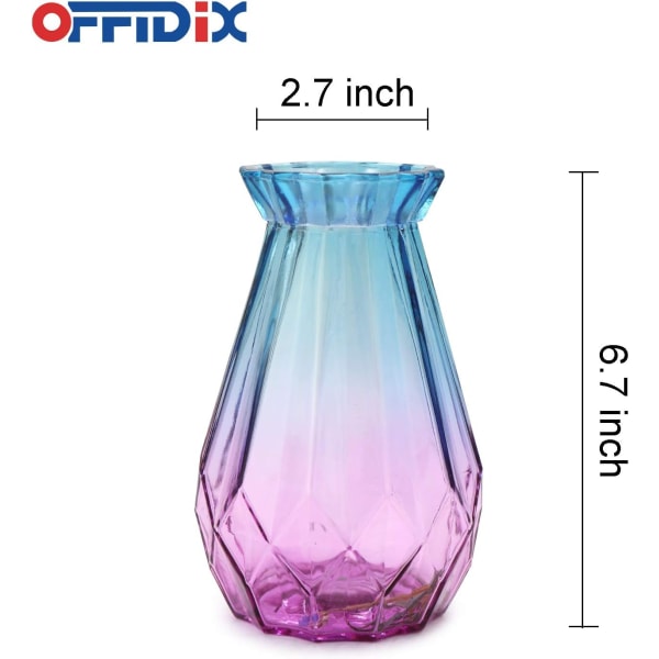 Glassvase Gradient Flerfarget vase Geometrisk fasettert fargerik glassvase for hjem, kontor eller bryllup (blå lilla)