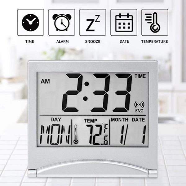 2 st digitala resväckarklockor hopfällbar LCD-klocka med kalendertemperatur snooze-läge bärbar, kuolu