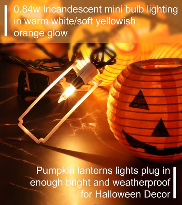 Jack O'Lantern Lyslenker, Pluggbare Gresskar Lyslenker, 20 Orange Lanterner, 9.83 Fot