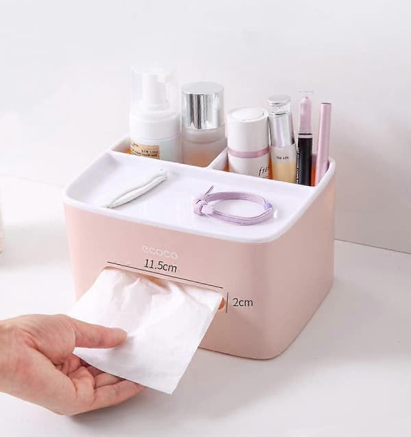 Multifunktionell Tissue Box, Fjärrkontroll- och Tissuehållare, Organizer med Tissue Box Pink