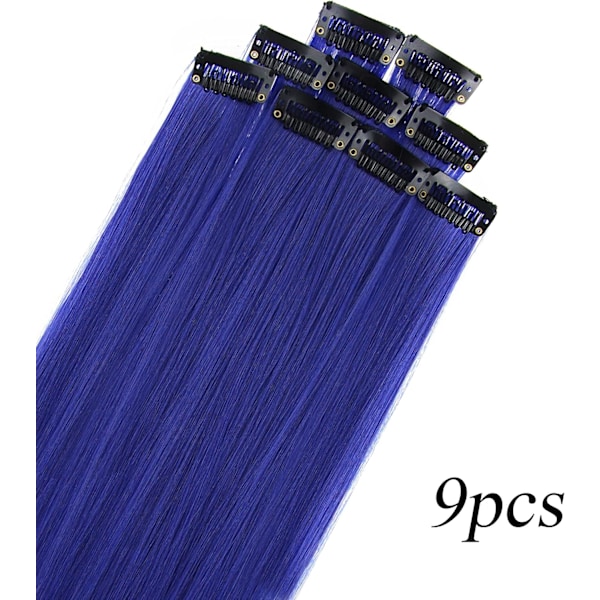 9PCS 21\" Fargede Clip-in Hårextensions Blå Hårextensions Clip-in Jenter Blå Hårclips Hårextensions for Kvinnefest Høydepunkter (Blå)