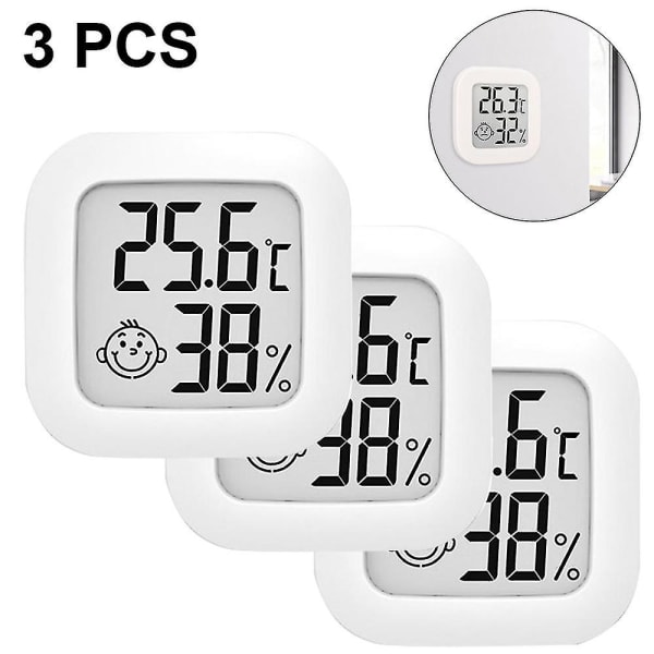 3-pak indendørs termometer, luftfugtighedsmåler digitalt hygrometer Rumtermometer til hjemmet, høj nøjagtig temperatur- og fugtighedsmåler til rep