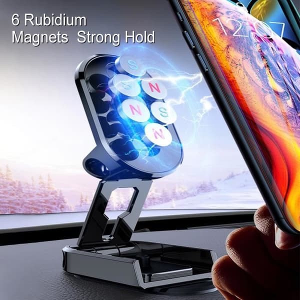 Sammenleggbar magnetisk biltelefonholder med GPS for iPhone 13 12 Samsung Svart