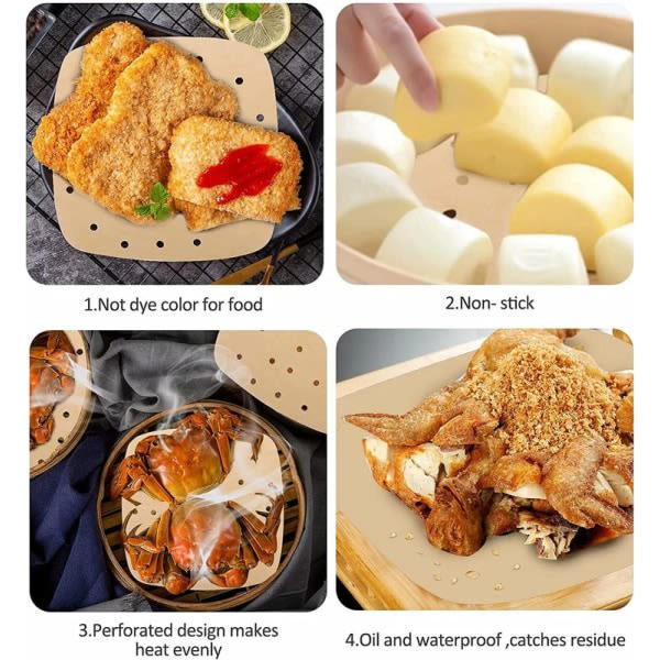 100 stk. firkantede perforerede bagepapir til Airfryer 21,5*21,5cm
