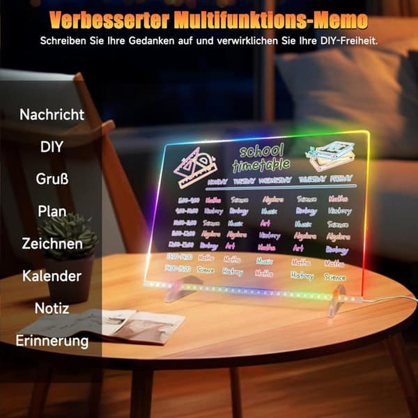 LED-staffeli med 8 farger, 6 lysmoduser, akryl, USB, gaveeske med tilbehør, for barn, tegning, notat