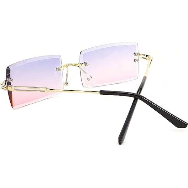 Retro Rimless Solglasögon Rektangulära Rimless Lila Rosa Solglasögon För Kvinnor Män