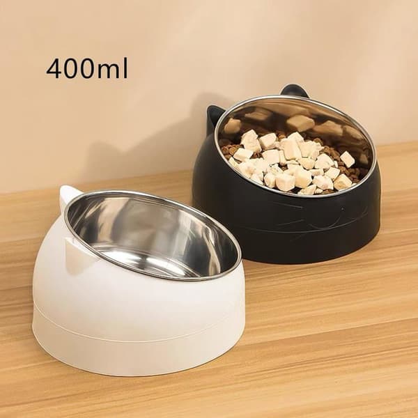 Sett med 2 katteboller - Rustfritt stål - Vinklet 15° - 400 ml - Avtakbare boller