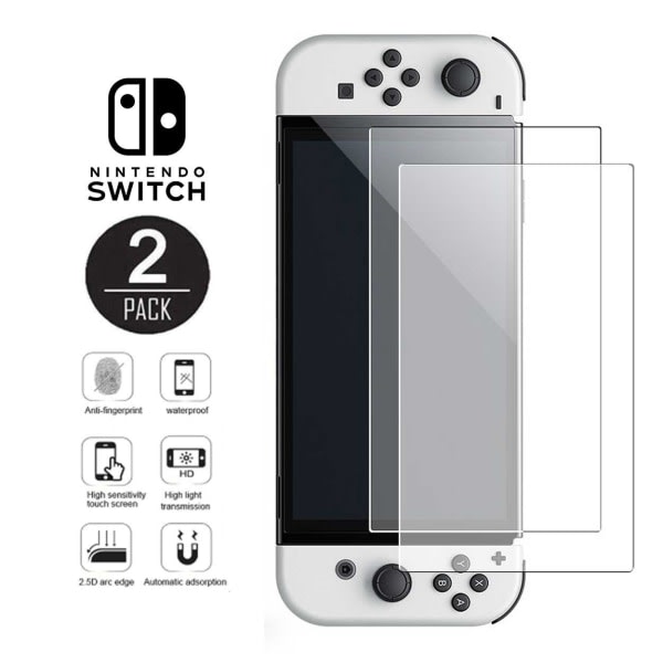 2-pak Nintendo Switch OLED Full Screen Protector i herdet glass transparent