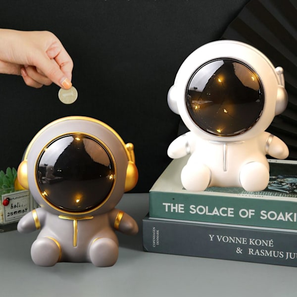 Astronaut Spargris Rymdman Nattlampa Dubbel Användning Sparbössa Prydnad Stor Kapacitet Pojkar Flickor Spargris Pengar Box S Grey