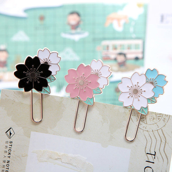 3 pcs cute cherry blossom paper clips office supplies