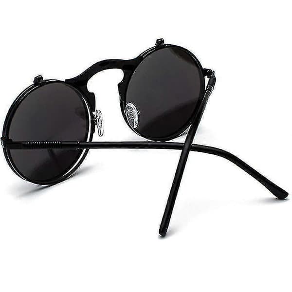Herr Unisex Solglasögon Uppfällbara Linser Runda Glasögon Black Frame Black Lenses
