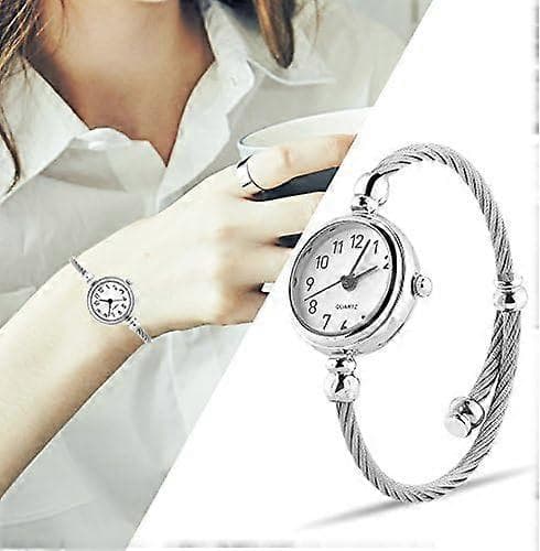Dame Quartz Klokker, Analog Rund Legering Rem Åpen Armbånd Armbåndsur 3