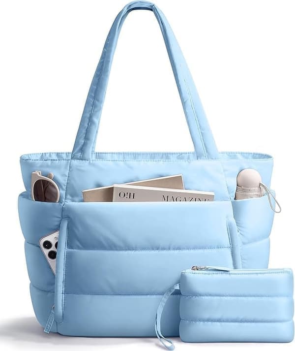 Stor Puffer Tote Bag för kvinnor 15,6 \" Laptopfodral, 20L Blue