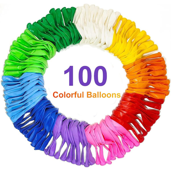 Regnbue Balloner 100 Pakke, 10 Tommer 12 Farver, Balloner til Børns Fødselsdagsfester, Bryllupper, Jubilæer og Fester