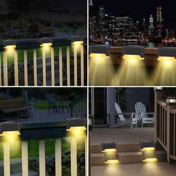 Pakke med 8 vanntette LED-solcellelamper for terrasse, trådløse utendørslys for gjerde, hage, trapper, sti, park, bro