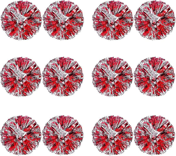 12 stk. cheerleading-pomponger for barn, metallfolie og plastring-cheer-pomponger for gutter Large Red Silver