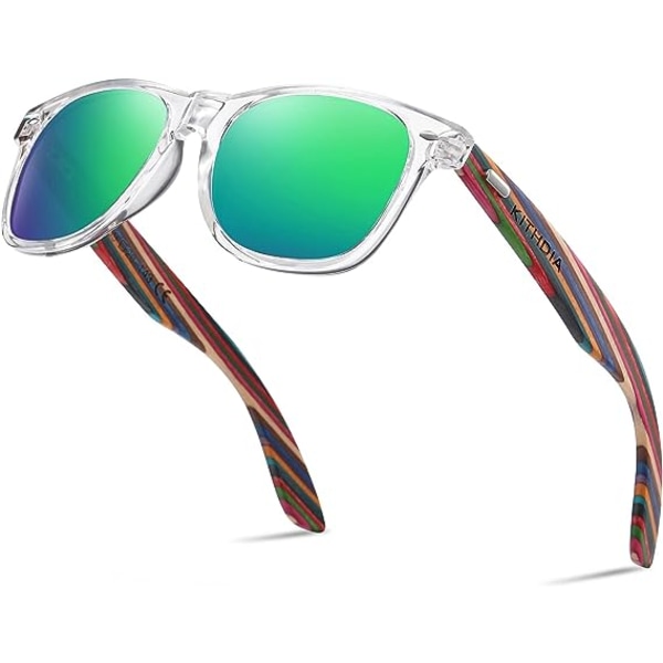 Solbriller til mænd og kvinder med zebra/valnød træben og UV400 polariserede linser