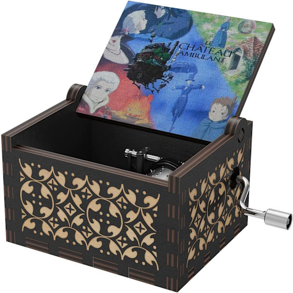 Castle Wood Music Box, Anime Tema Musik Merry Go Round of Life Træ Håndsvinget Musikæsker Nytår Fødselsdag Gave (Sort)