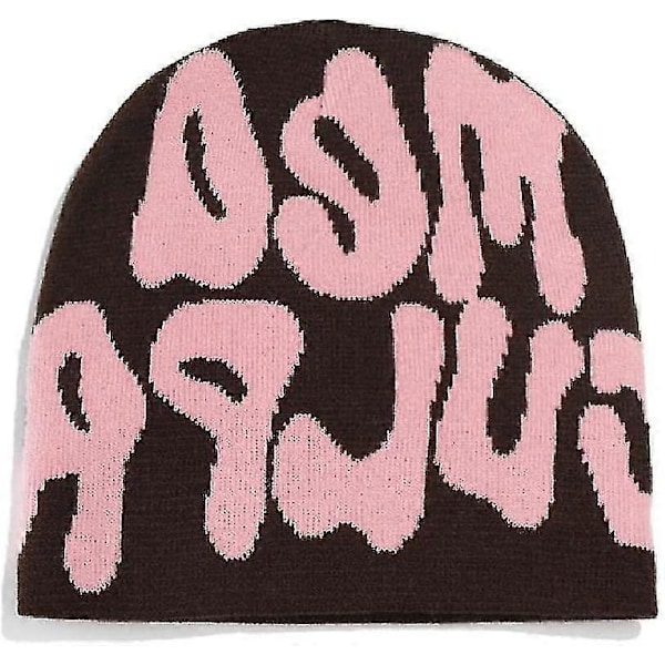 Beanies, bogstaver Print Beanies Mea Y2k Beanies, hat til kvinder mænd, slouchy beanies og strikkede beanies til unisex (sort og hvid) coffee powder