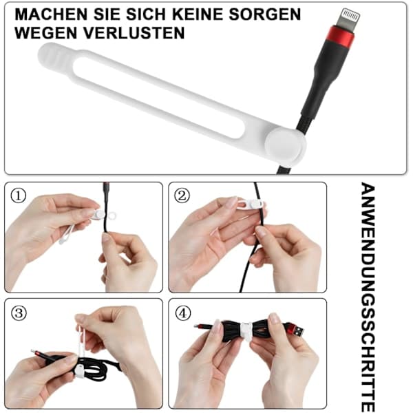 16 stk. silikonekabelbindere, kabelarrangør, genanvendelig White