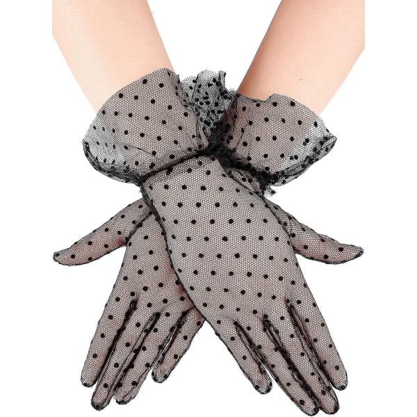 Polka Dot spetshandskar Eleganta korta spetshandskar artighet sommarhandskar för kvinnor damer bröllop