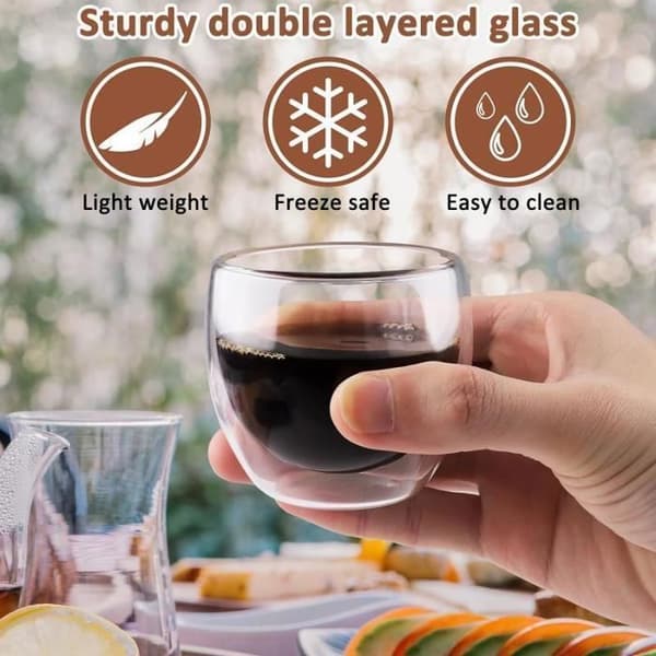 Dobbeltvæggede kaffekopper i glas - 6 stk. - Klar - Hvid - Klassisk - Tidløs