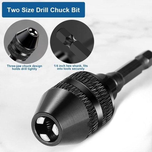 2 stk. borechuck, sekskant selvspennende chuck 6,35 mm (1/4\"), skrutrekkerchuck kapasitet 0,3-6,5 mm, for skrutrekkerboradapter