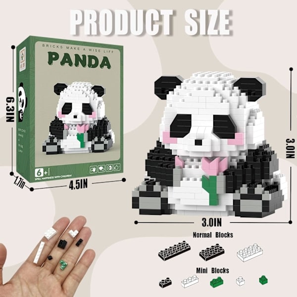 Mini Byggeklodser - Vinkende Panda, Festgaver - Mikro Klodser Panda Legetøj til Børn 6 7 8 9 10+, Mini Klodser Byggesæt (538 stk), Panda A-4