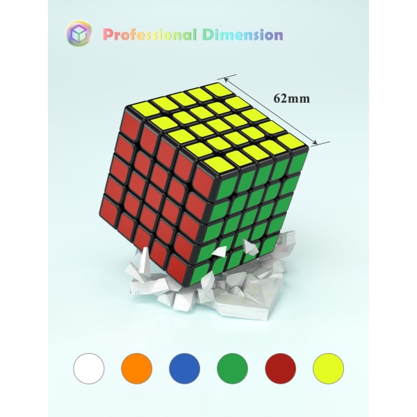 5x5 Speed ​​Cube, QiZheng 5x5x5 Original Puzzle Cube erittäin kestävä tarra eloisilla väreillä (5x5x5)