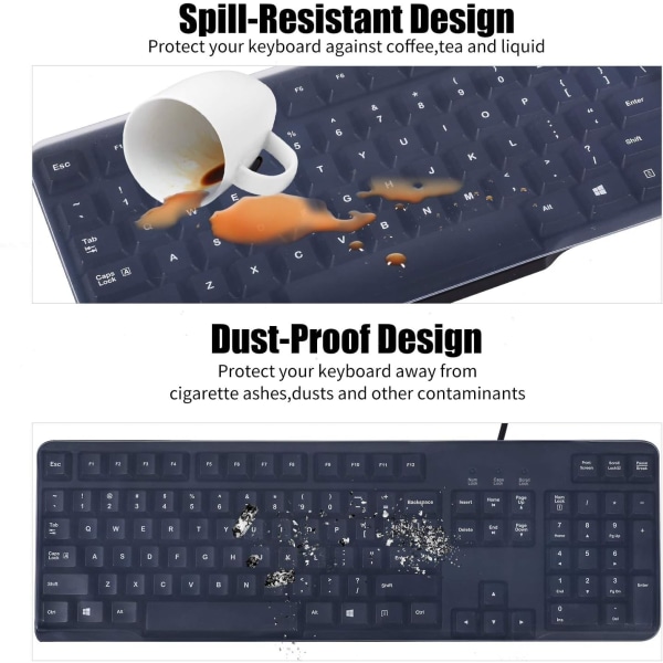 Universal klar vanntett anti-støv silikon tastaturbeskytter dekselskinn for standardstørrelse PC-datamaskin Desktop-tastaturer (størrelse: 17,52" x 5,51")