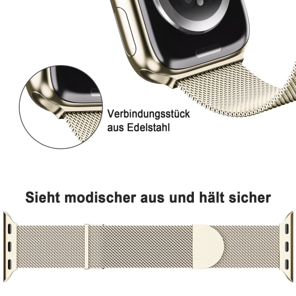 Rannekoru yhteensopiva Apple Watch Rannekorun kanssa 40mm 41mm 38mm naisille/miehille, iWatch Series 8 7 6 SE 5 4 3 2 1, Champagne Gold