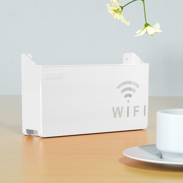 Trådløs Wifi Router Hylde Opbevaringsboks Vægophæng ABS Organiz Hvid