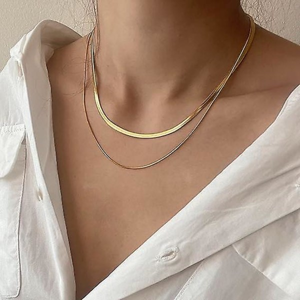 14k gull/sølvbelagt slangekjede halskjede fiskebein halskjede Gull choker halskjeder for kvinner Jente gaver smykker 1,5/3/5 mm(b) 14"/16"(l)