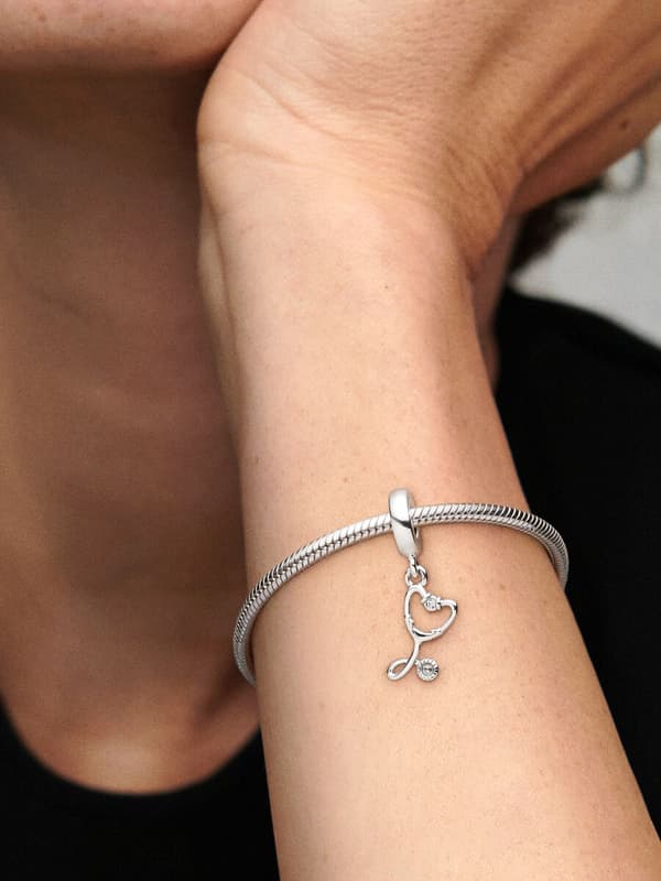 Stetoskop Hjerte Dingle Charm - Sterlingsølv