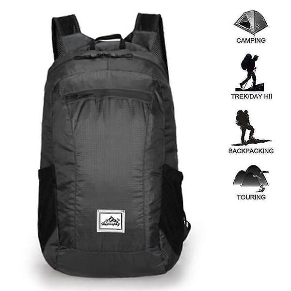 Caraele Hopfällbar Ryggsäck Lättviktig Rucksack 20l, Vattenresistent För Vandring, svart