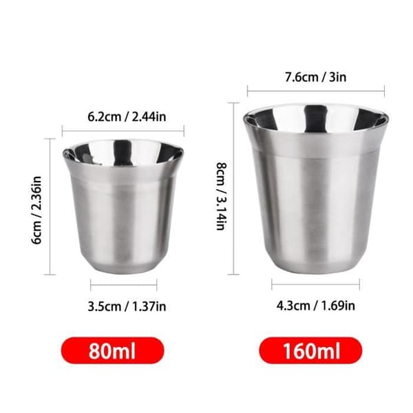 Espressokopp - MOMOTOU - 304 rustfritt stål - Dobbel vegg - 80 ml - Sølv