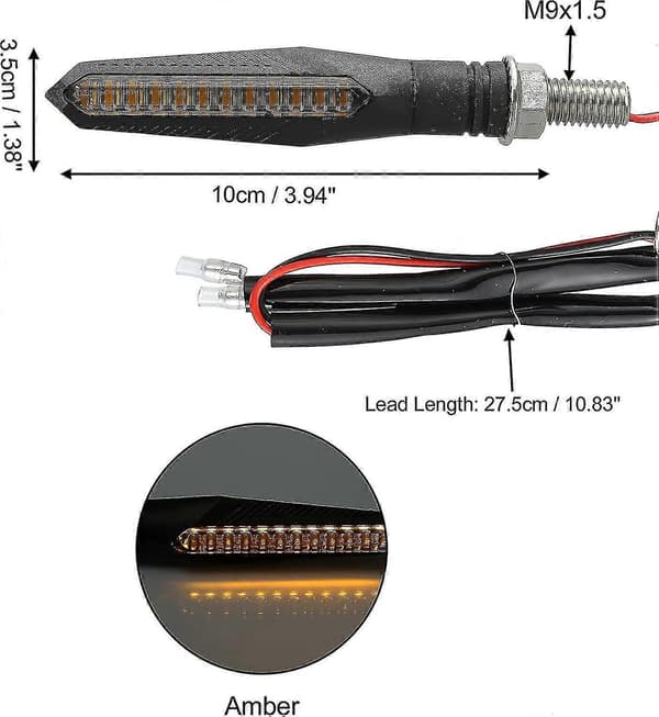 Motorcykel Flydende Blinklys Gult Lys 12v Led Sort 2 stk