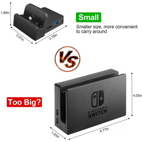 Switch Dock til Nintendo Switch/OLED, USB C til HDMI TV Adapter