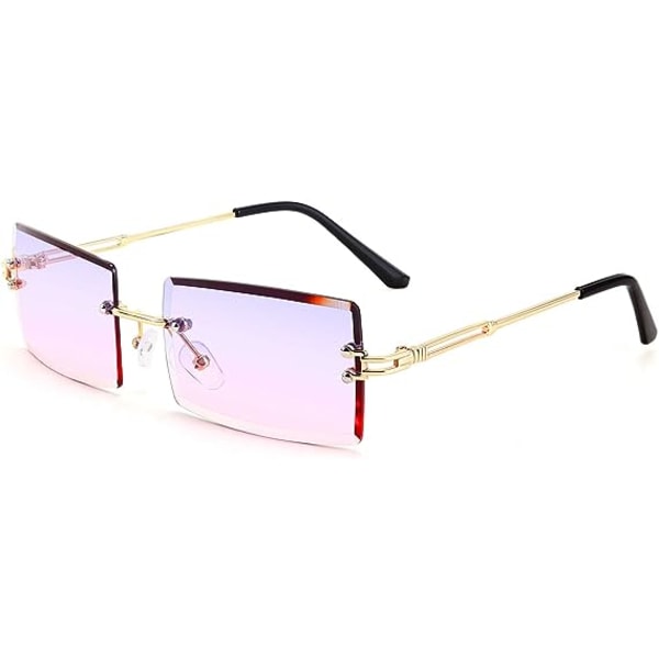Retro Rimless Solglasögon Rektangulära Rimless Lila Rosa Solglasögon För Kvinnor Män