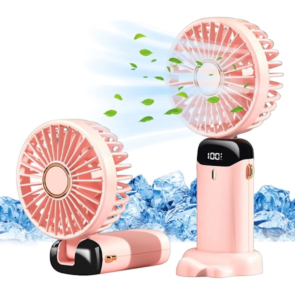 Bærbare håndholdte USB-genopladelige ventilatorer med 5 hastigheder, batteridrevet mini-ventilator, foldbar bordventilator med LED-display til kontor, udendørs rejser Pink