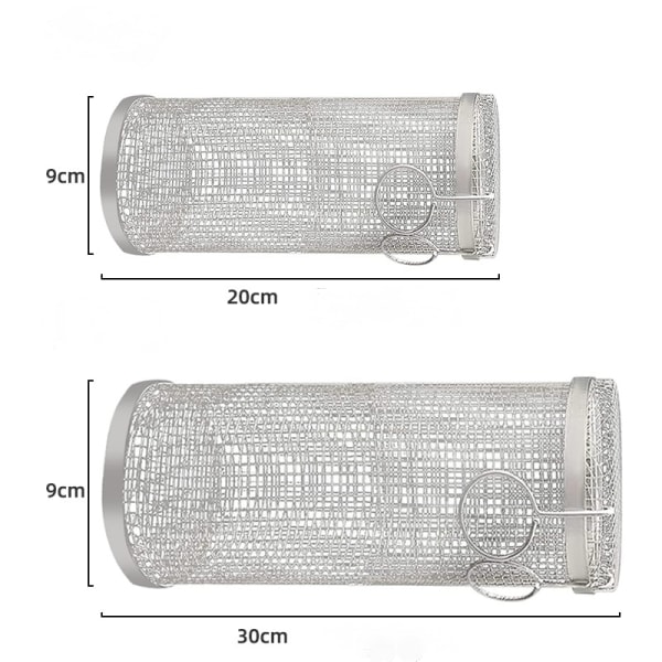 Pyörivä grillikori, sylinterimäinen ruostumattomasta teräksestä valmistettu grillikori 20x9x9cm