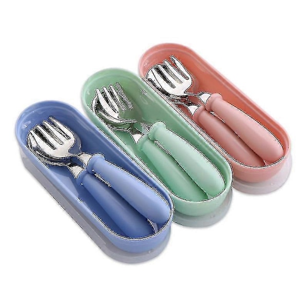 3 stk. Mini Toddler Gaffel- og Skesæt, Pink + Grøn + Blåsn232